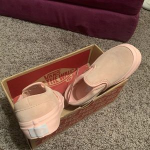 Vans pink suede slip ons